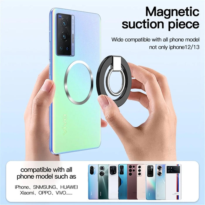 Magnetic Phone Ring Holder Compatible with iPhone 13 / 12 Series Adjustable Finger Ring Grip Stand Support 360-degree Rotating 180-degree Folding - Black - 3