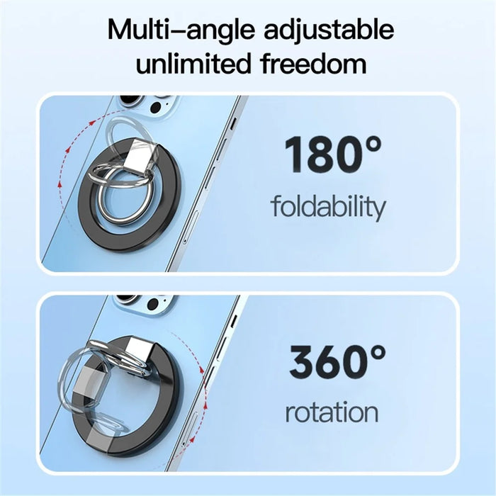 Magnetic Phone Ring Holder Compatible with iPhone 13 / 12 Series Adjustable Finger Ring Grip Stand Support 360-degree Rotating 180-degree Folding - Black - 4