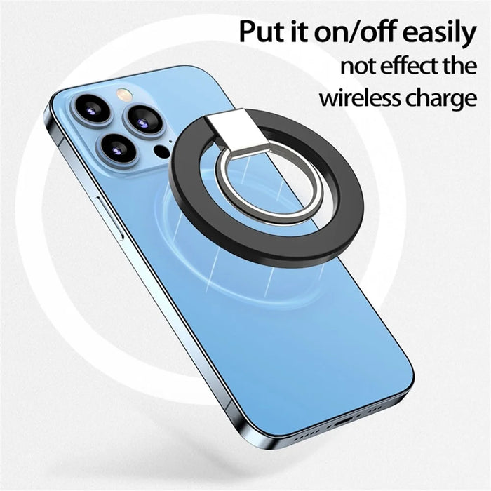 Magnetic Phone Ring Holder Compatible with iPhone 13 / 12 Series Adjustable Finger Ring Grip Stand Support 360-degree Rotating 180-degree Folding - Black - 6