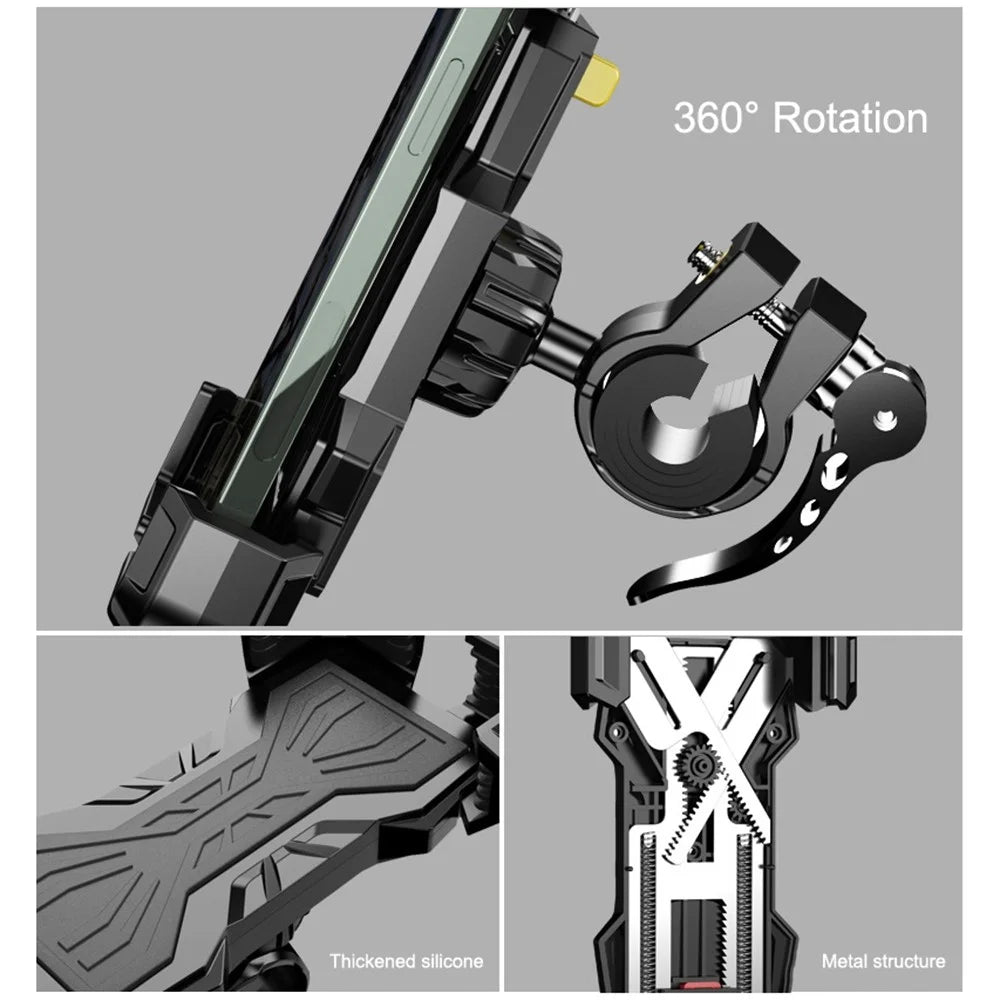 FL-201 Motorcycle Phone Mount Bike Phone Holder Electromobile Handlebar Cell Phone Clamp Scooter Phone Clip for 4.7''- 6.9'' Cell Phones - Black - 5