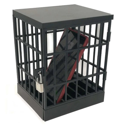 Jail for Cell Phones Creative Mobile Phone Prison Cell Phones Storage Cage Lock Up Safe Smartphone Stand Holder for Classroom Home Office Party - Black - 1