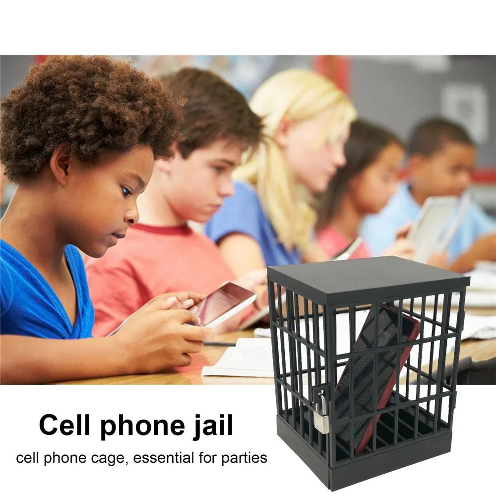 Jail for Cell Phones Creative Mobile Phone Prison Cell Phones Storage Cage Lock Up Safe Smartphone Stand Holder for Classroom Home Office Party - Black - 3