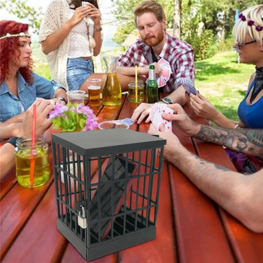 Jail for Cell Phones Creative Mobile Phone Prison Cell Phones Storage Cage Lock Up Safe Smartphone Stand Holder for Classroom Home Office Party - Black - 5