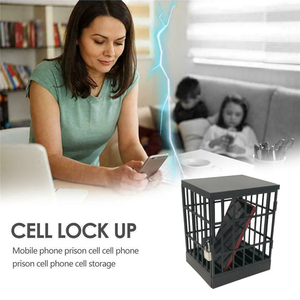 Jail for Cell Phones Creative Mobile Phone Prison Cell Phones Storage Cage Lock Up Safe Smartphone Stand Holder for Classroom Home Office Party - Black - 6