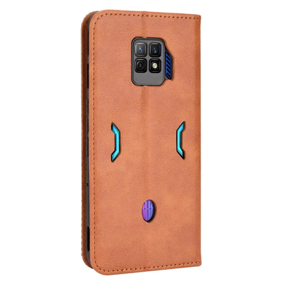 For ZTE nubia Red Magic 7 Pro Mosaic Imprinted Auto Closing Magnetic Phone Case Retro Texture PU Leather+TPU Wallet Stand Cover - Brown - 6