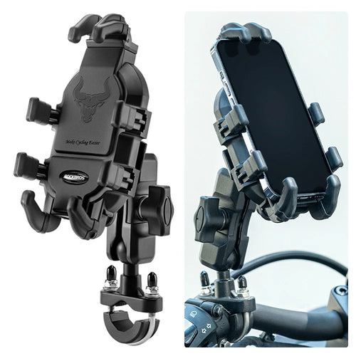 ROCKBROS Bull Head Pattern Motorcycle Electric Bike Bicycle Phone Stand Rotatable Phone Holder Mount Bracket - U-Shape Handlebar Mount - 1