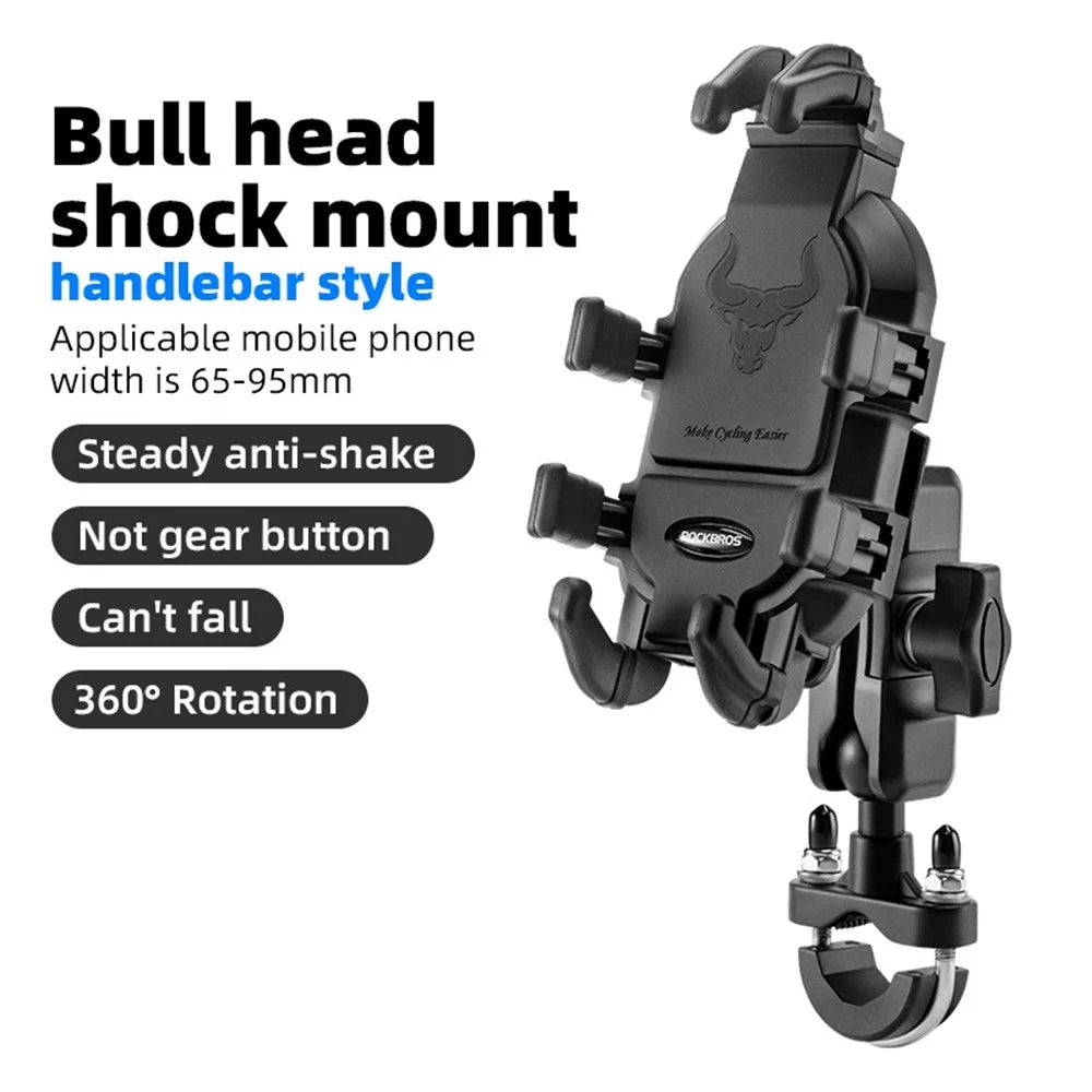 ROCKBROS Bull Head Pattern Motorcycle Electric Bike Bicycle Phone Stand Rotatable Phone Holder Mount Bracket - U-Shape Handlebar Mount - 3