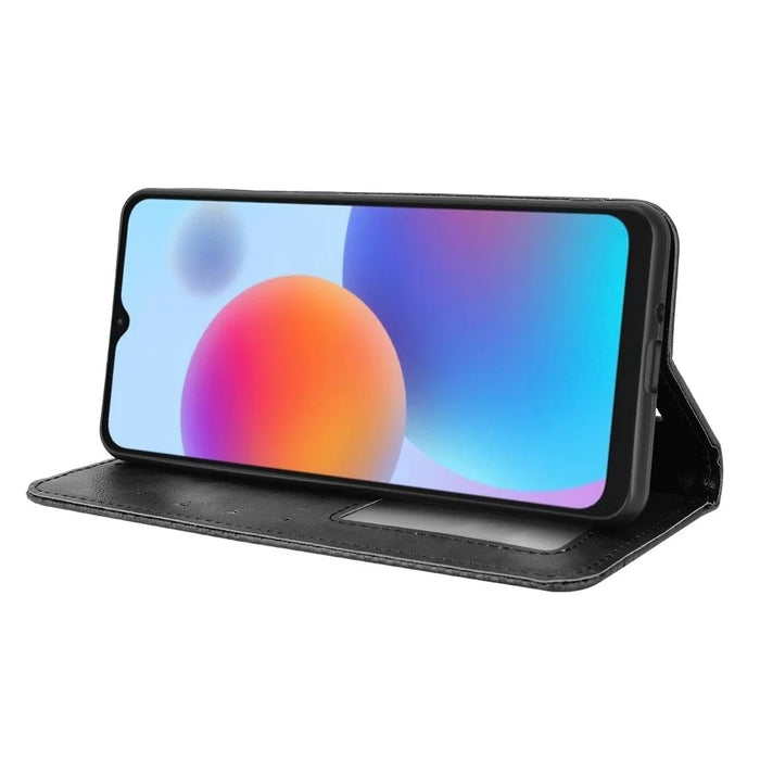 For ZTE Blade A52 Retro Texture Magnetic Auto-absorbed Phone Case PU Leather Wallet Stand Cover - Black - 3