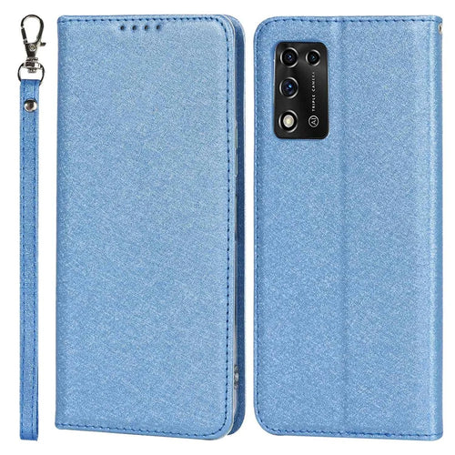 For ZTE Libero 5G II Anti-scratch PU Leather Silk Texture Phone Case Stand Wallet Full Protection Mobile Phone Cover with Strap - Blue - 1