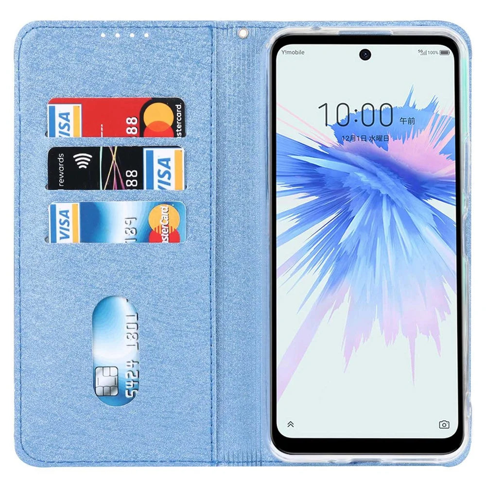 For ZTE Libero 5G II Anti-scratch PU Leather Silk Texture Phone Case Stand Wallet Full Protection Mobile Phone Cover with Strap - Blue - 2