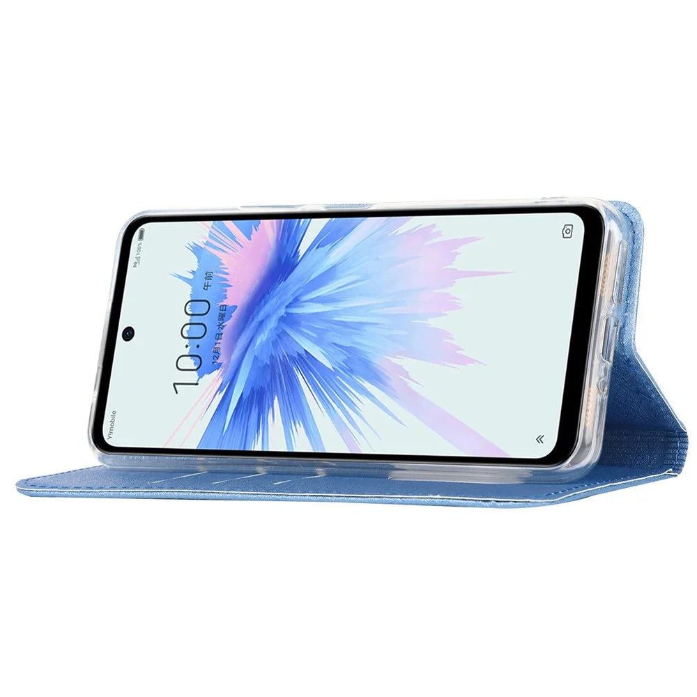 For ZTE Libero 5G II Anti-scratch PU Leather Silk Texture Phone Case Stand Wallet Full Protection Mobile Phone Cover with Strap - Blue - 3