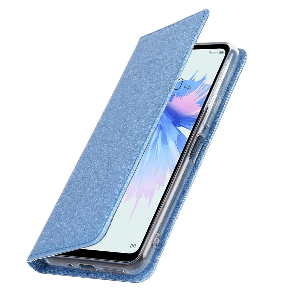 For ZTE Libero 5G II Anti-scratch PU Leather Silk Texture Phone Case Stand Wallet Full Protection Mobile Phone Cover with Strap - Blue - 5