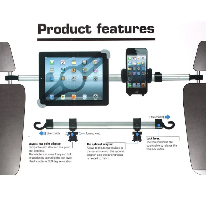 Full Rotary Car Headrest Mount Holder Lever for iPad Pro 12.9 Etc, Clamp Width: 240 x 410mm - 7