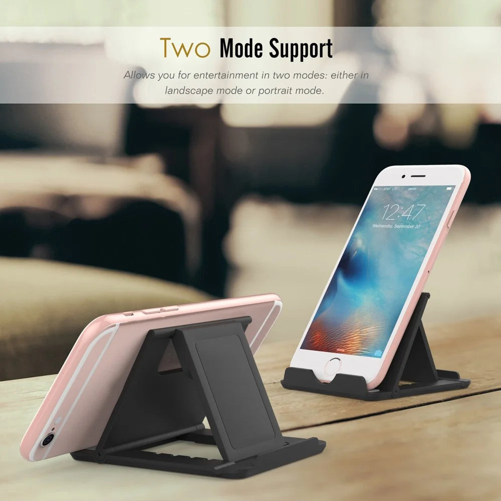For iPhone Samsung Phone Bracket 6-angle Adjustment Portable Fold-up Desktop Holder Stand - Black - 1