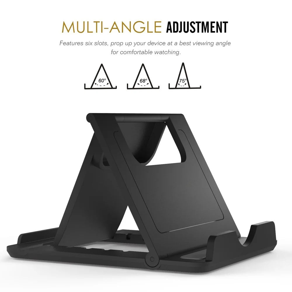 For iPhone Samsung Phone Bracket 6-angle Adjustment Portable Fold-up Desktop Holder Stand - Black - 3