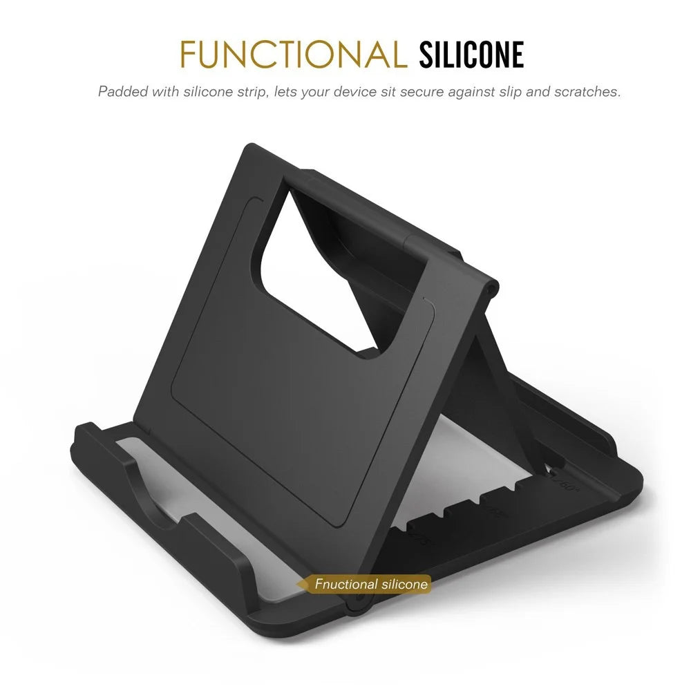 For iPhone Samsung Phone Bracket 6-angle Adjustment Portable Fold-up Desktop Holder Stand - Black - 4