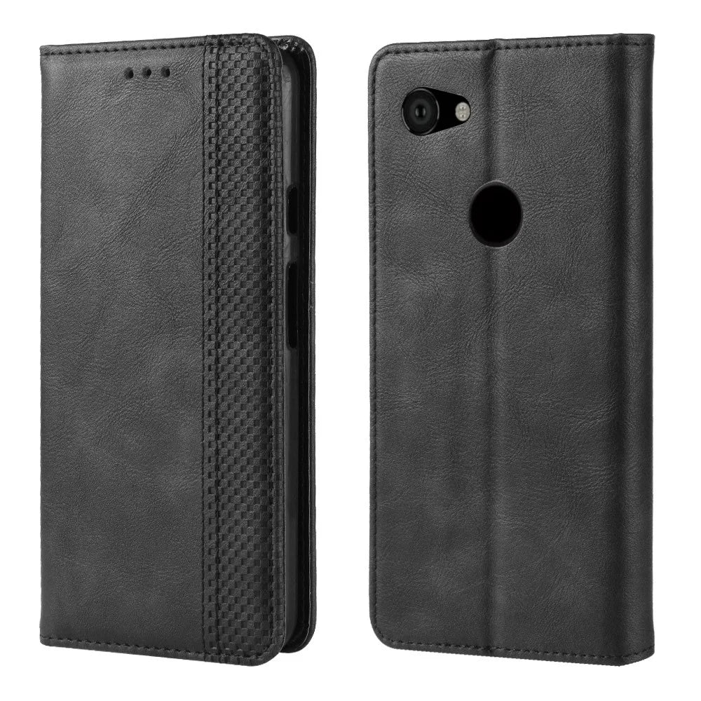 Vintage Style Auto-absorbed PU Leather Protection Cell Phone Case for Google Pixel 3a - Black - 1