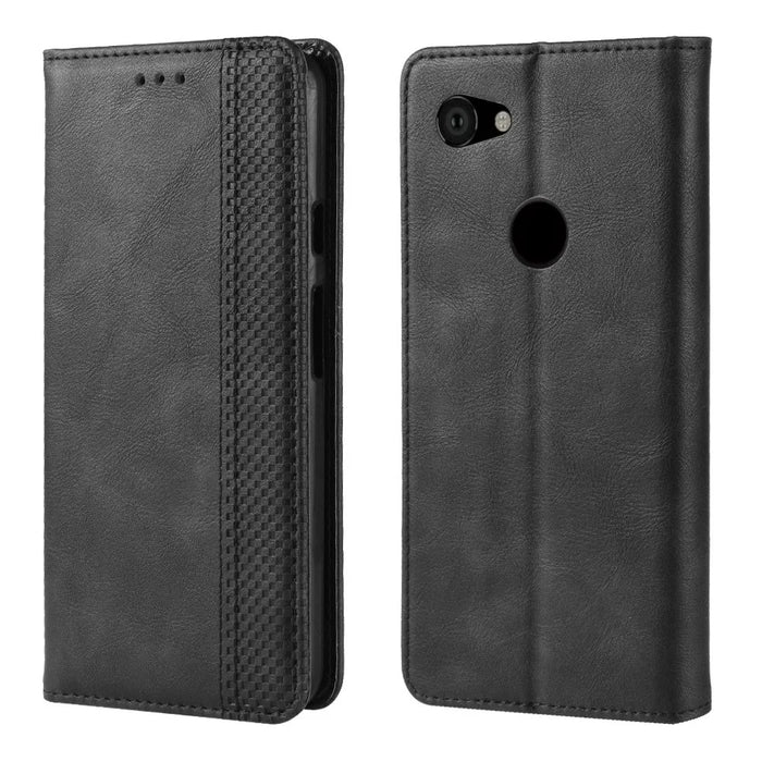 Vintage Style Auto-absorbed PU Leather Protection Cell Phone Case for Google Pixel 3a - Black - 1
