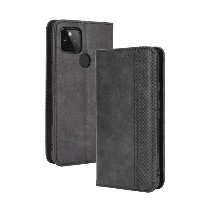 Vintage Style Wallet Stand Leather Phone Cover for Google Pixel 4a 5G - Black - 2
