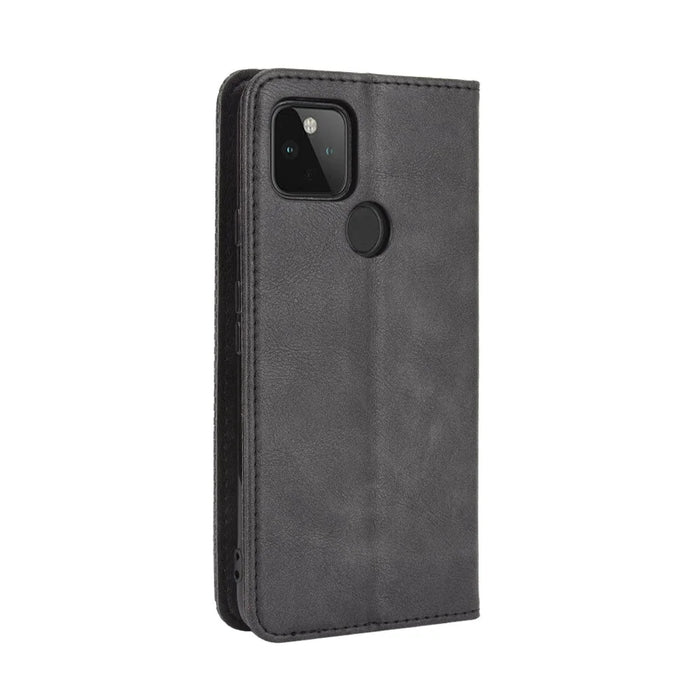 Vintage Style Wallet Stand Leather Phone Cover for Google Pixel 4a 5G - Black - 7