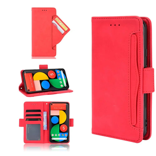 Protective Leather Case with Multiple Card Slots Phone Cover for Google Pixel 5 - Red - 1