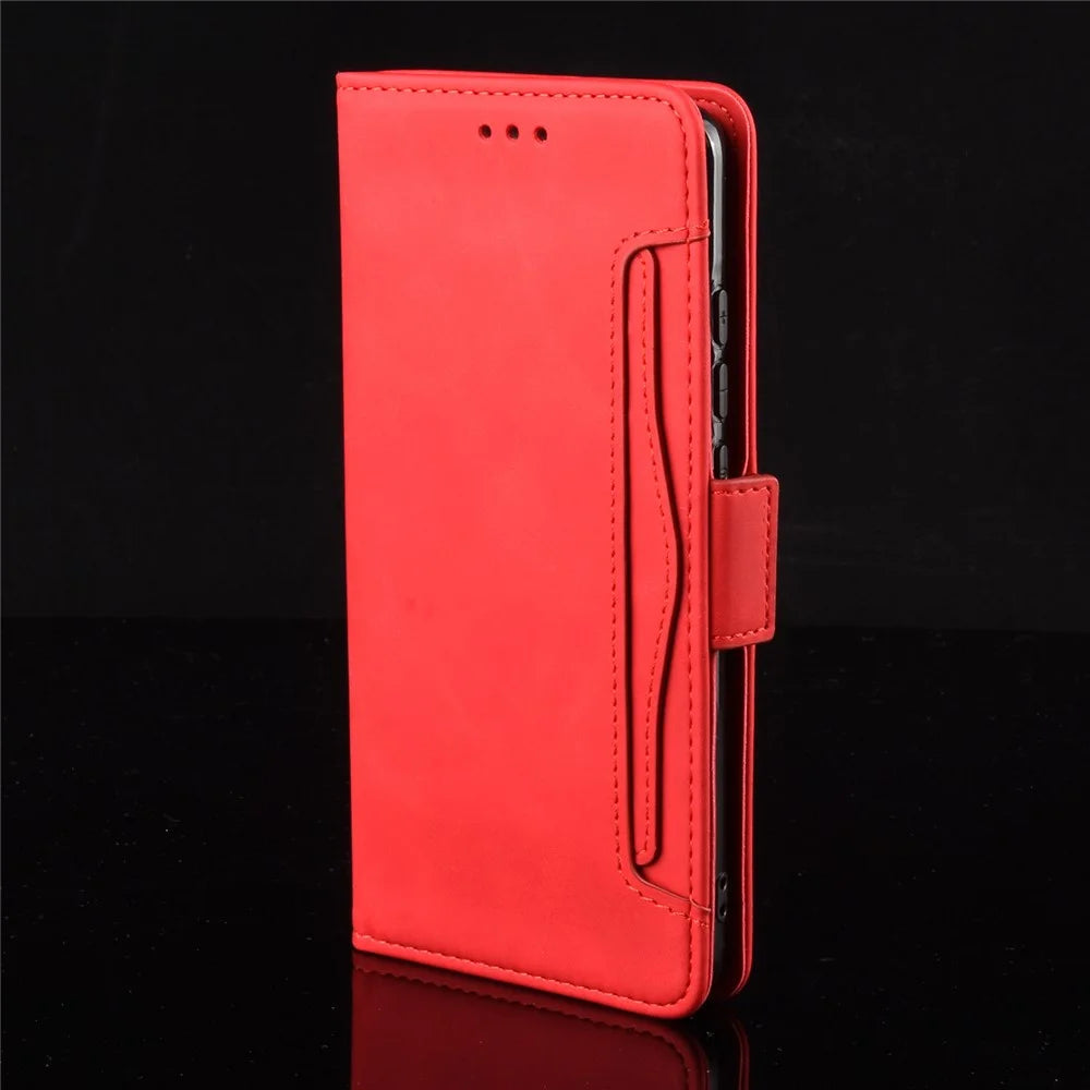 Protective Leather Case with Multiple Card Slots Phone Cover for Google Pixel 5 - Red - 3