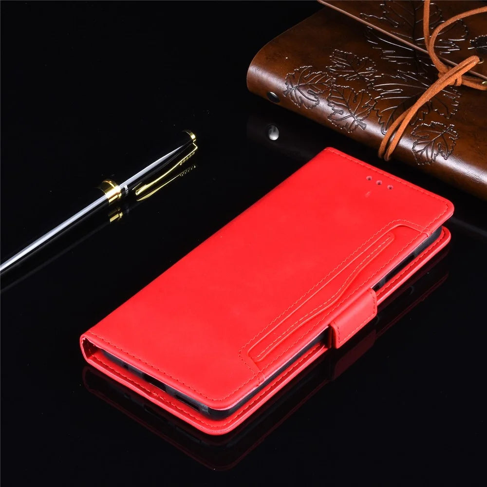 Protective Leather Case with Multiple Card Slots Phone Cover for Google Pixel 5 - Red - 4