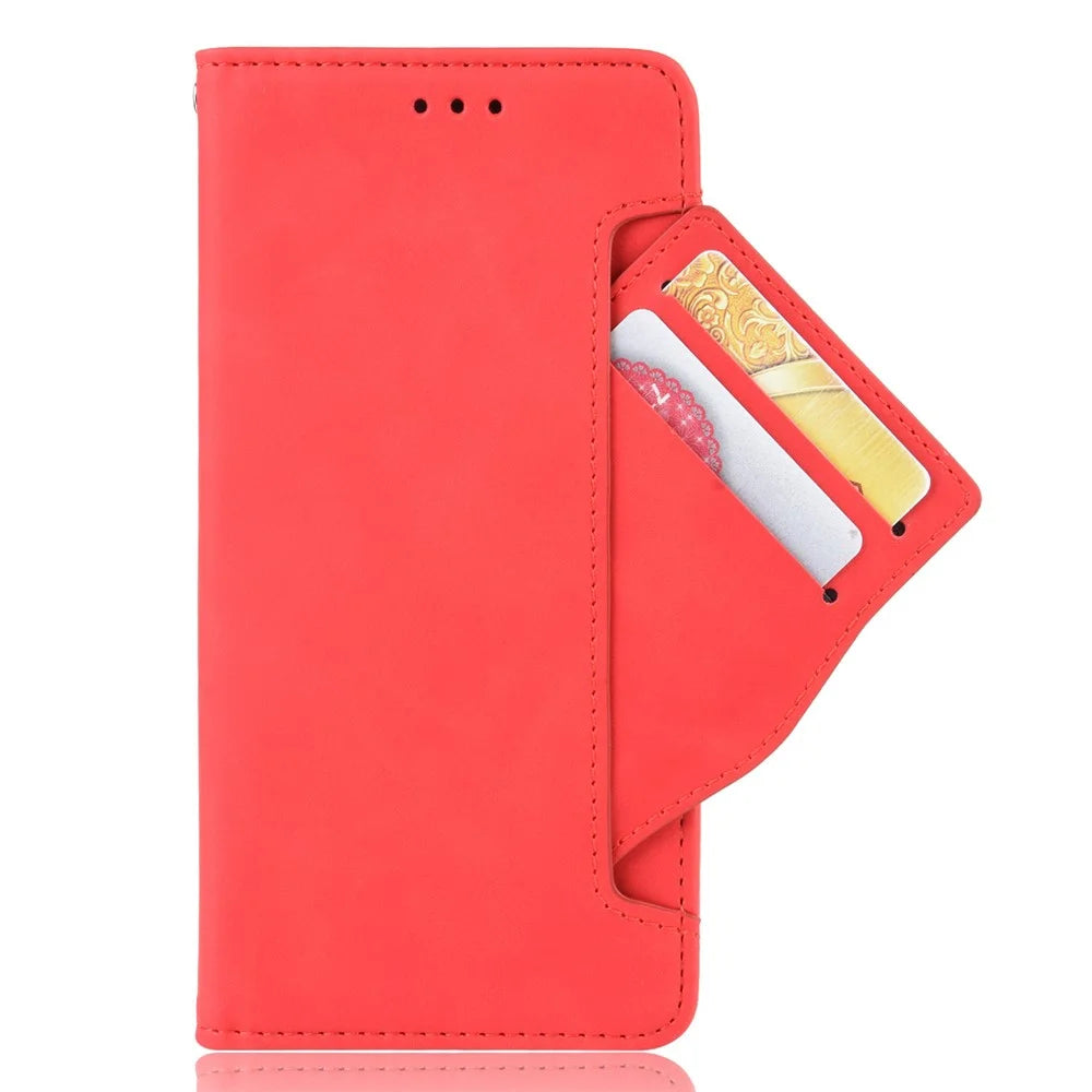Protective Leather Case with Multiple Card Slots Phone Cover for Google Pixel 5 - Red - 7