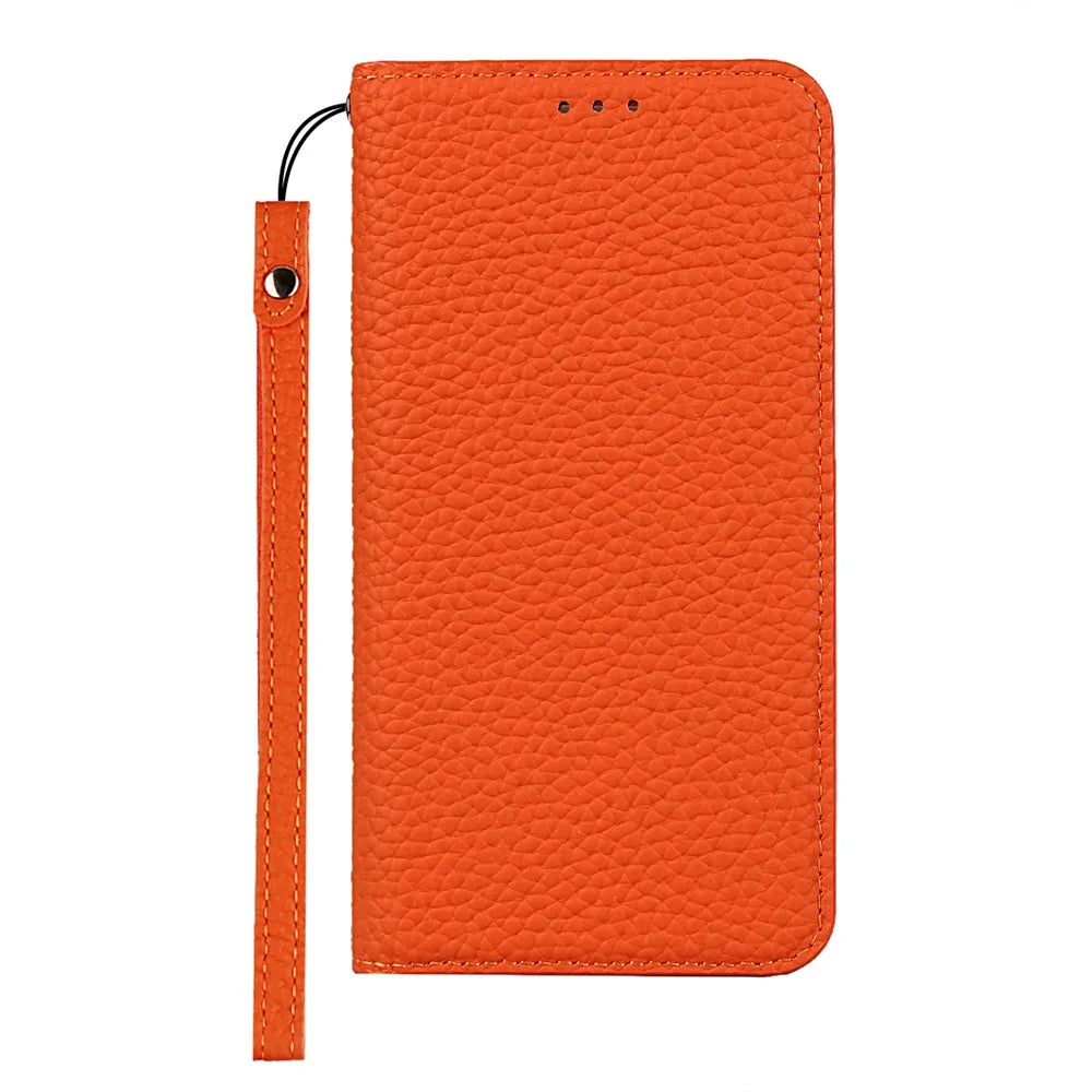 Litchi Skin Genuine Leather Coated TPU Stand Case for Google Pixel 4a 4G - Orange - 3