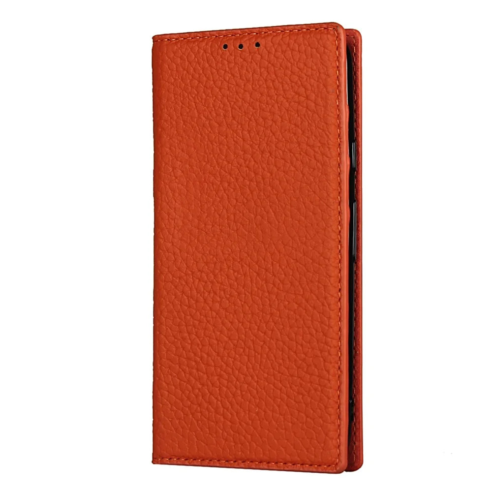 Litchi Skin Genuine Leather Coated TPU Stand Case for Google Pixel 4a 4G - Orange - 4
