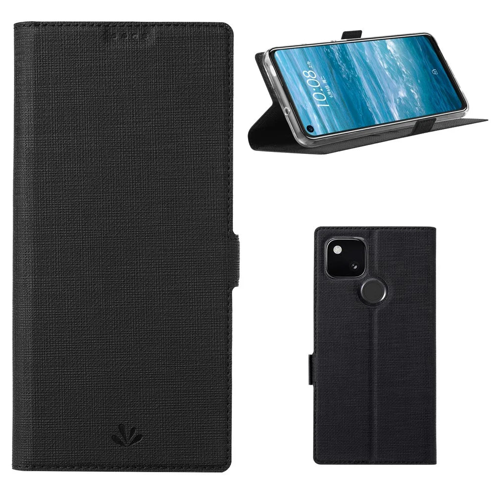 VILI K Series Cross Texture Leather Phone Wallet Stand Cover Case for Google Pixel 4a 5G - Black - 1