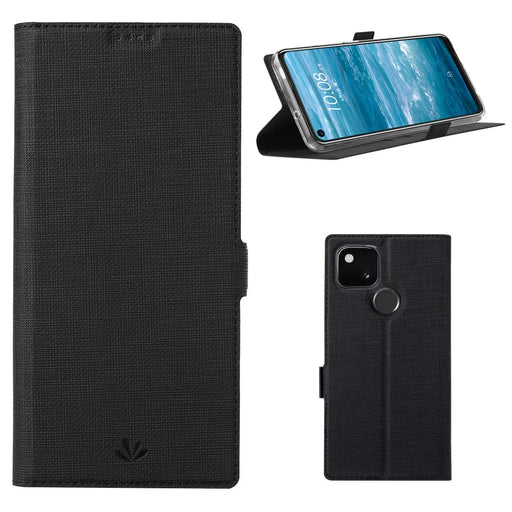 VILI K Series Cross Texture Leather Phone Wallet Stand Cover Case for Google Pixel 4a 5G - Black - 1
