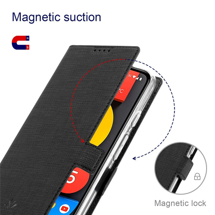 VILI K Series Cross Texture Leather Phone Wallet Stand Cover Case for Google Pixel 4a 5G - Black - 2
