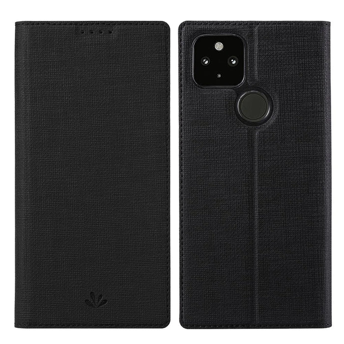 VILI DMX Series Stand Design Leather Phone Cover Case with Card Holder for Google Pixel 5a - Black - 1