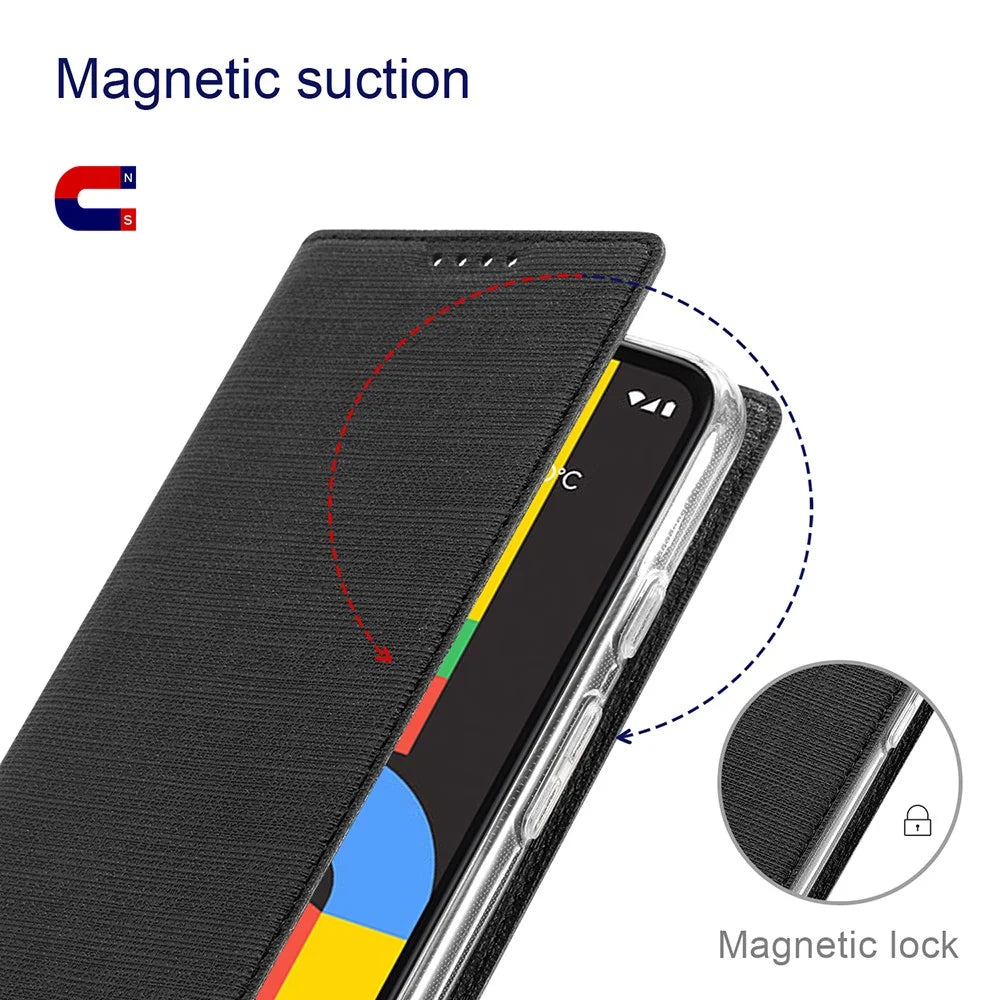VILI DMX Series Stand Design Leather Phone Cover Case with Card Holder for Google Pixel 5a - Black - 4
