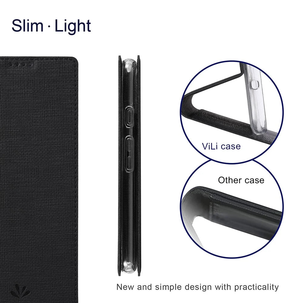 VILI DMX Series Stand Design Leather Phone Cover Case with Card Holder for Google Pixel 5a - Black - 6