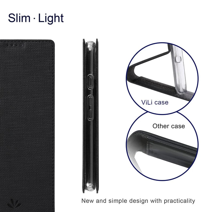 VILI DMX Series Stand Design Leather Phone Cover Case with Card Holder for Google Pixel 5a - Black - 6