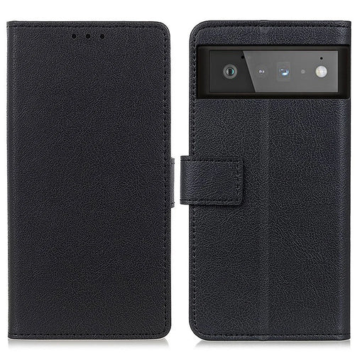 Drop-proof PU Leather Wallet Stand Case for Google Pixel 6 - Black - 1
