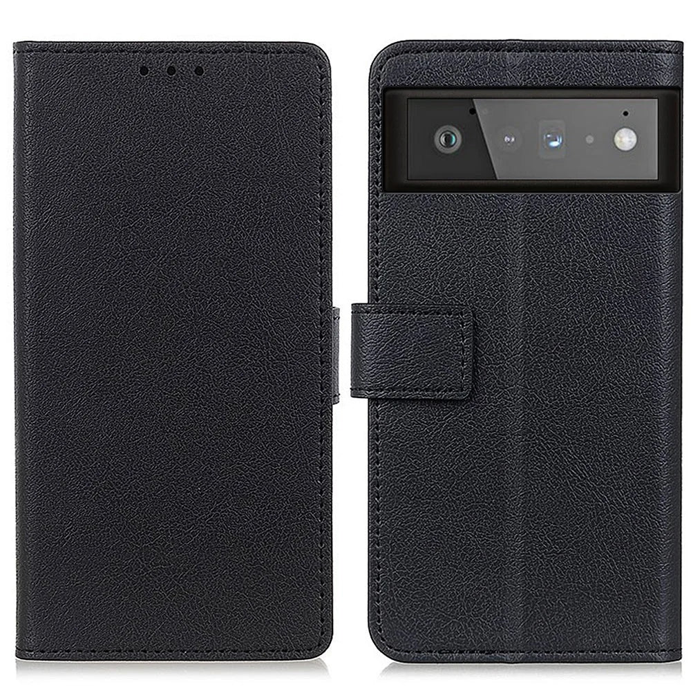 Drop-proof PU Leather Wallet Stand Case for Google Pixel 6 - Black - 1