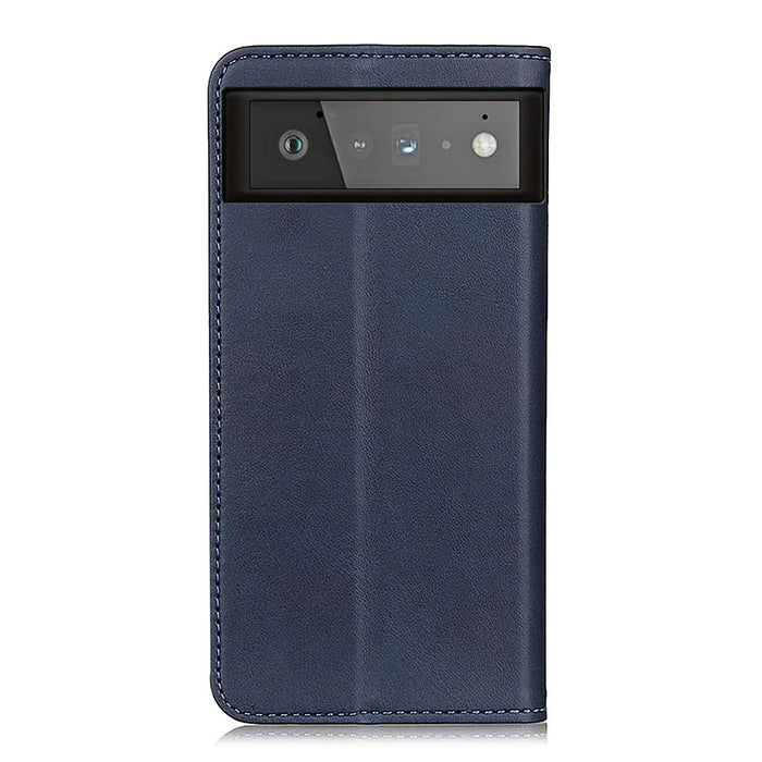 Auto-absorbed Split Leather Wallet Shell Case for Google Pixel 6 - Blue - 3