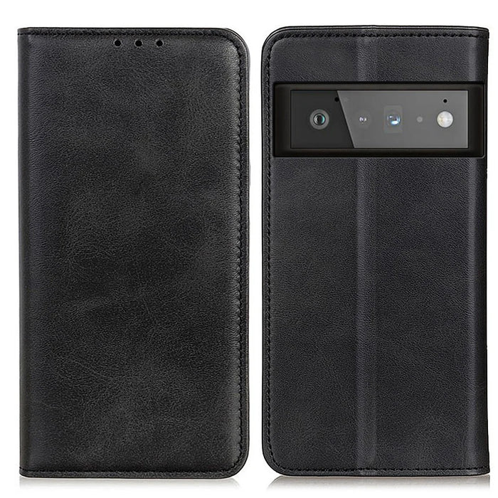 Auto-absorbed Split Leather Wallet Case for Google Pixel 6 Pro - Black - 1