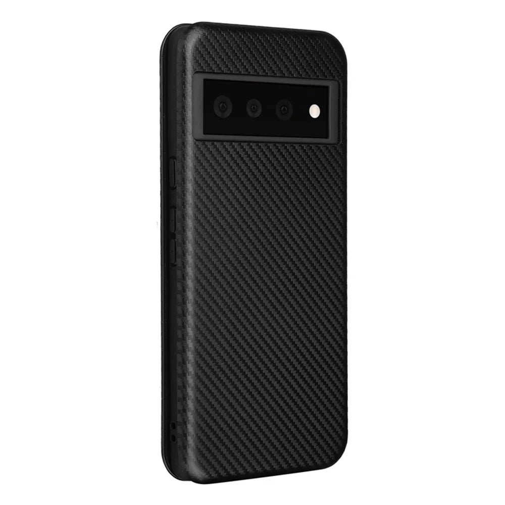 Auto-absorbed Leather Shell Carbon Fiber Texture with Card Slot and Ring Strap for Google Pixel 6 - Black - 2