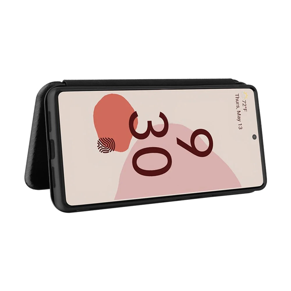 Auto-absorbed Leather Shell Carbon Fiber Texture with Card Slot and Ring Strap for Google Pixel 6 - Black - 4