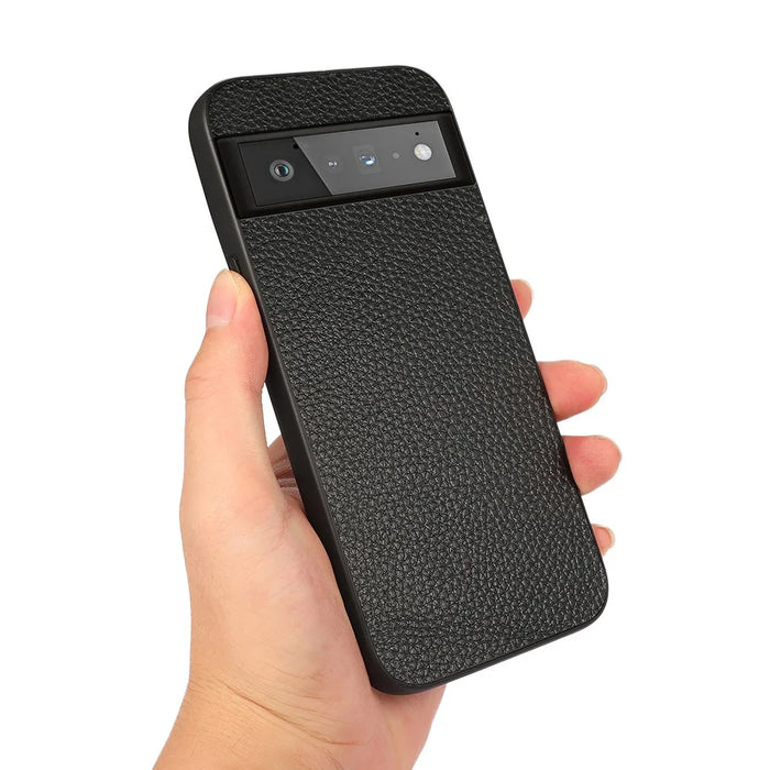 Genuine Leather Coated Litchi Texture PC Phone Case Shell for Google Pixel 6 Pro - Black - 2