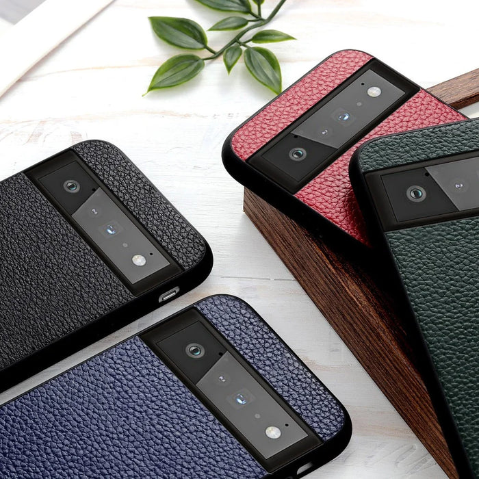 Genuine Leather Coated Litchi Texture PC Phone Case Shell for Google Pixel 6 Pro - Black - 4