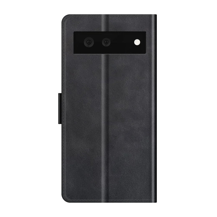 Folio Flip Magnetic Clasp Closure PU Leather Phone Cover Case with Stand for Google Pixel 6 - Black - 3