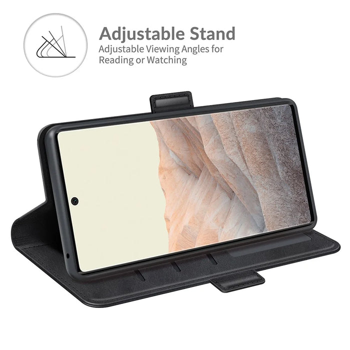 Folio Flip Magnetic Clasp Closure PU Leather Phone Cover Case with Stand for Google Pixel 6 - Black - 5