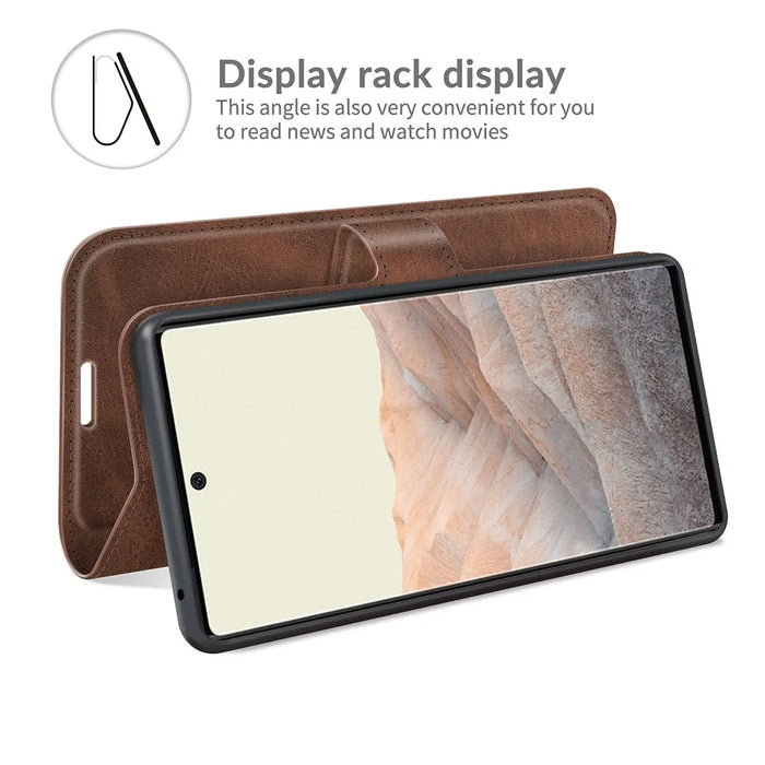 Folio Flip Leather Wallet Protective Case Phone Stand Cover Shell for Google Pixel 6 - Coffee - 5