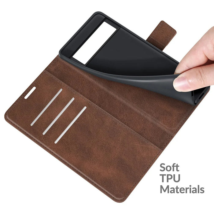 Folio Flip Leather Wallet Protective Case Phone Stand Cover Shell for Google Pixel 6 - Coffee - 6