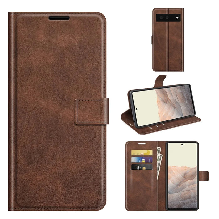 Folio Flip Leather Wallet Protective Case Phone Stand Cover Shell for Google Pixel 6 - Coffee - 7